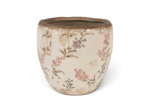Pot de fleurs beige et rose en céramique motif fleurs 14x14 cm