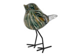 Oiseau décoratif émeraude doré verre 12x7x15cm