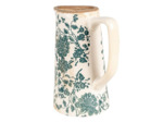 Pichet beige vert floral céramique 16x11x20cm