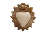 Ex-voto coeur Maria beige doré fer 16x2x14cm