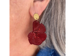 Boucles d'oreilles demi-fleurs asymétriques rouge bordeaux pistils rouges