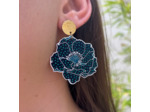 Boucles d'oreilles anémone coloris noir pois vert pailleté