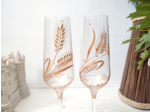Lot de deux flutes à champagne peintes à la main et personnalisables au coloris doré décorées de feuillages pour fêter ses noces de froment