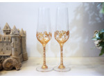 Lot de deux flutes à champagne peintes à la main décorées de feuillages dorés pour votre mariage, pièce originale et unique