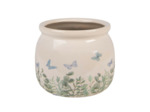 Pot de fleurs rond beige céramique papillons 12x10cm