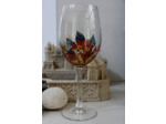 Grand Verre à pied en cristal de toutes les couleurs peint à la main sur le thème des feuilles mortes et de l'automne.
