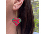 Boucles d'oreilles créoles coeur fond rouge motif léopard vert