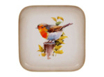 Plateau fer carré crème doré rouge-gorge 16x16cm