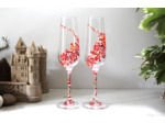 Lot de deux flutes à champagne peintes à la main fleuries d'un bouquet de fleurs aux coloris roses oranger rouge et cuivré personnalisables