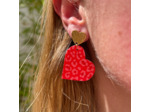 Boucles d'oreilles coeur coloris rouge motif léopard rose