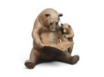 Statuette Ours et Ourson liseurs résine 18x16x20cm
