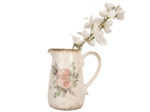 Pichet céramique beige fleurs 18x12x17cm