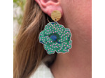 Boucles d'oreilles anémone coloris vert pois rose