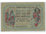 BILLET DE 10 KILOS ACIER ORDINAIRE O.C.R.P.I. 31 MARS 1949 SERIE JM TTB N2