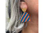 Boucles d'oreilles coeur coloris bleu rayures orange