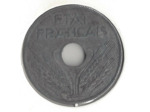 FRANCE 20 CENTIMES ZINC 1944 FLAN MINCE PEU TTB+