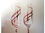 Flutes à champagne en cristal de bohème peintes à la main décorées de jolies volutes rouges