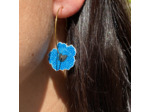 Boucles d'oreilles créoles anémone coloris bleu pois blancs