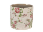 Pot motif florale rose céramique beigne 14x14x13cm