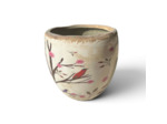 Pot de fleurs motif floral beige céramiques 14x14x14cm
