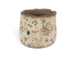 Pot fleuri champêtre beige jaune 14x12cm