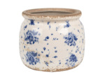 Pot de fleurs intérieur céramique beige bleu 13x13x16cm