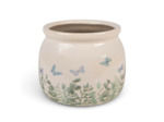 Pot de fleurs rond beige céramique papillons 12x10cm