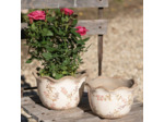 Pot motif floral céramique beige 20x20x13 cm