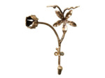 Patère fleuri patine laiton 13x4x17cm