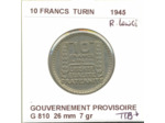 FRANCE 10 FRANCS TURIN 1945 RAMEAUX LONG TTB+