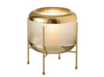Vase rond motif sur pied verre transparent or 21x20x20cm