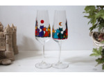 flutes à champagne multicolores peintes à la main sur le thème des chats amoureux sous la lune dorée et le soleil couchant - verre en cristallin