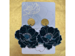 Boucles d'oreilles anémone coloris noir pois vert pailleté