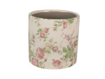 Pot de Fleurs céramique beige rose fleurs 17x16cm