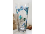 Beau grand vase artisanale peint à la main représentant un bouquet de fleurs bleues et vertes , pièce unique, signée et numéroté