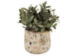 Pot fleuri champêtre beige jaune 14x12cm