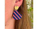 Boucles d'oreilles coeur coloris bleu rayures roses