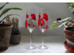 Flutes à champagne en cristal peintes à la main sur le thème champêtre des coquelicots joli cadeau pour un anniversaire de mariage