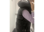 GF 149 Gilet long  femme avec capuche cuir noir