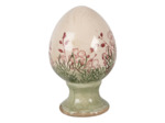 Décoration œuf sur pied céramique beige vert 9x9x14cm