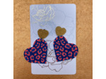 Boucles d'oreilles coeur coloris bleu motif léopard rose