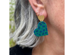Boucles d'oreilles coeur coloris vert motif léopard bleu