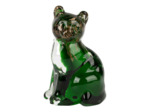 Chat décoratif verre vert doré 7x6x10cm