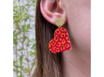 Boucles d'oreilles coeur coloris rouge motif léopard orange