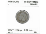 Belgique 50 CENTIMES 1886 FL TB
