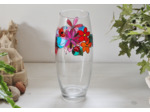 Beau Vase trés coloré peint à la main sur le thème du printemps ou de petites coccinelles se promènent au milieu des fleurs, pièce unique