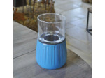 Bougeoir verre bleu azur 12x19cm