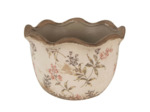 Pot motif floral céramique beige 20x20x13 cm