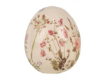 Grand œuf décoratif beige céramique fleurs 14x16cm