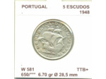 PORTUGAL 5 ESCUDOS 1948 TTB+